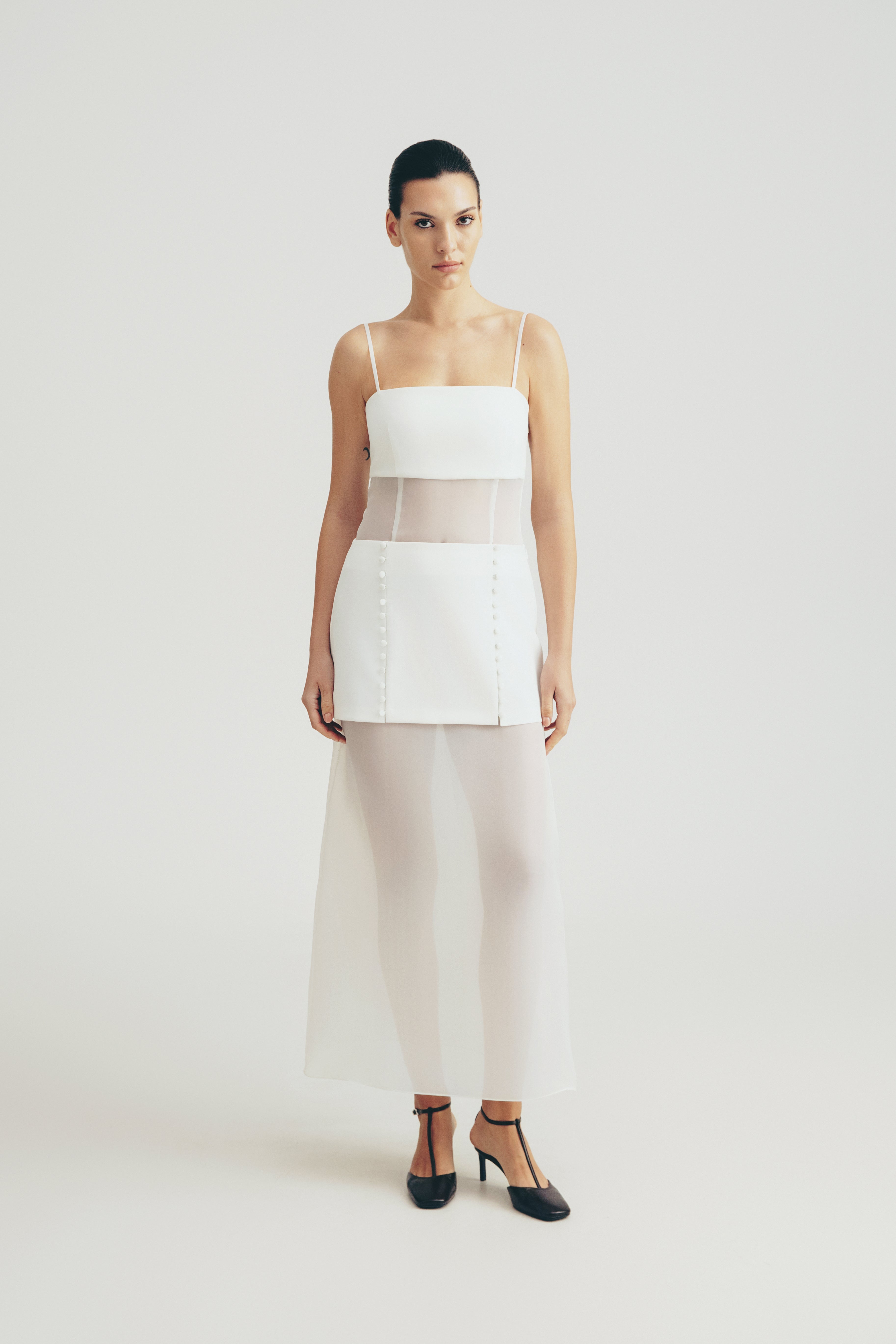 Dress with sheer inserts – TOTAL WHITE