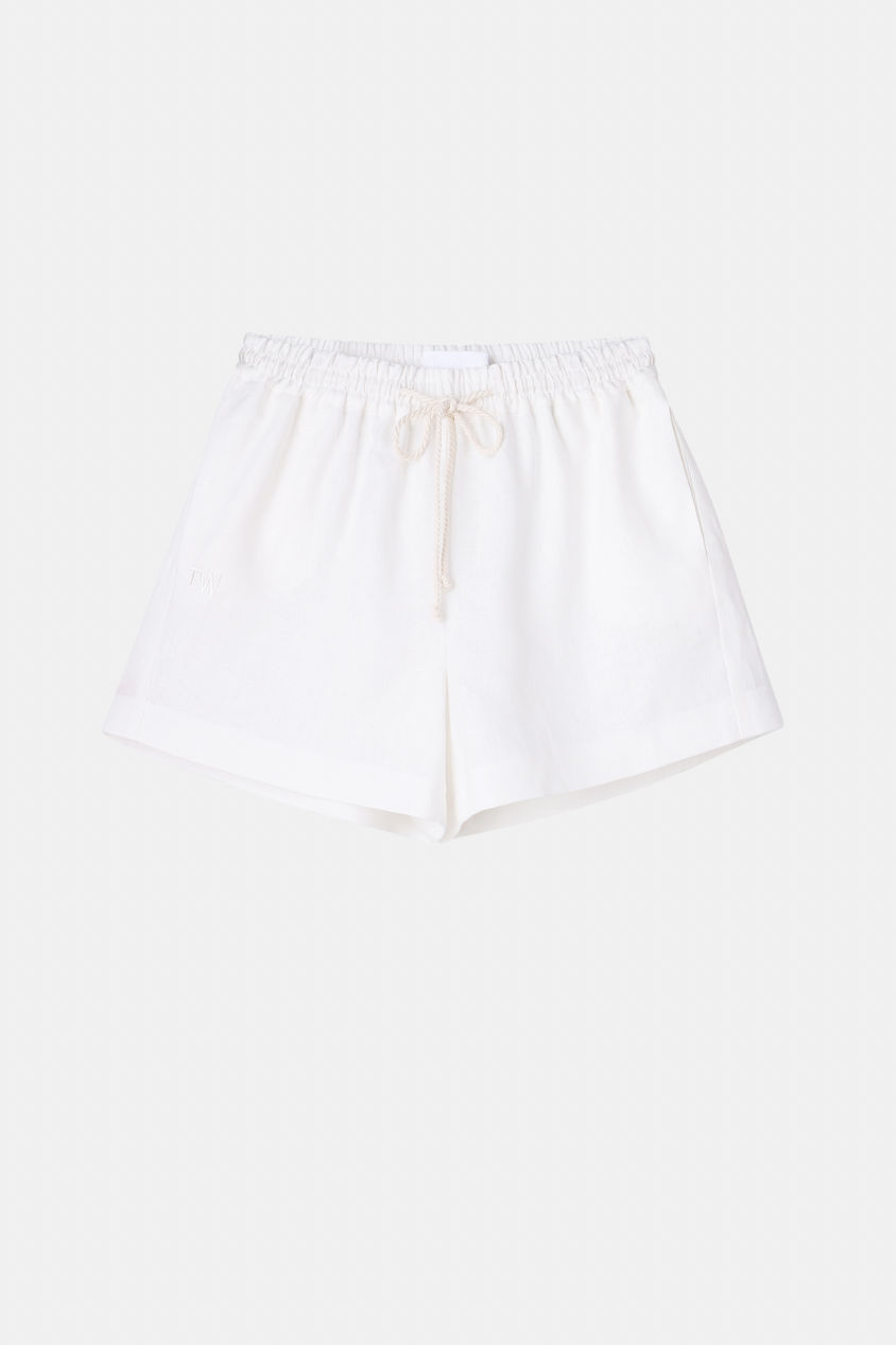 Elastic waist linen shorts