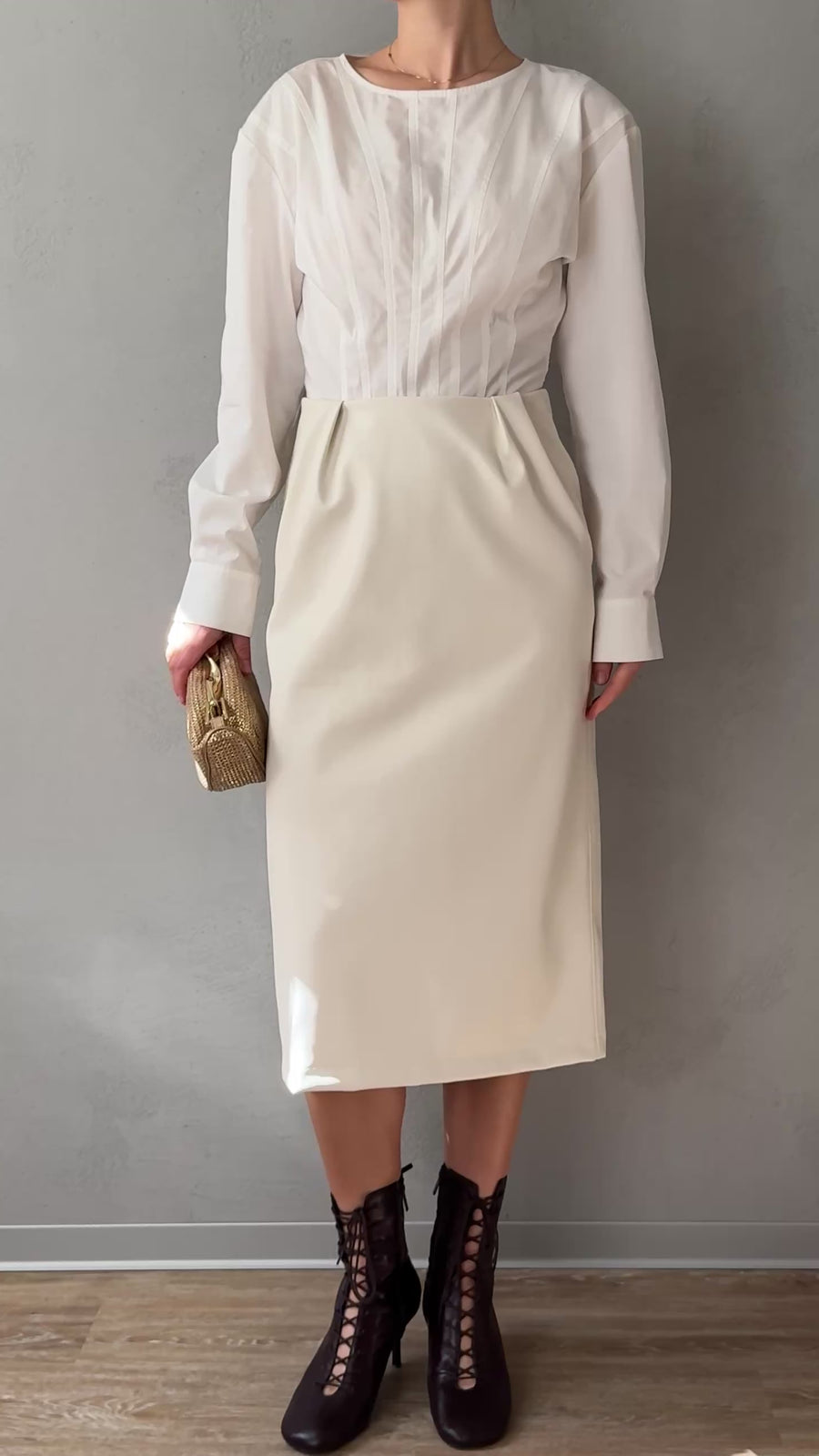 Midi eco-leather skirt